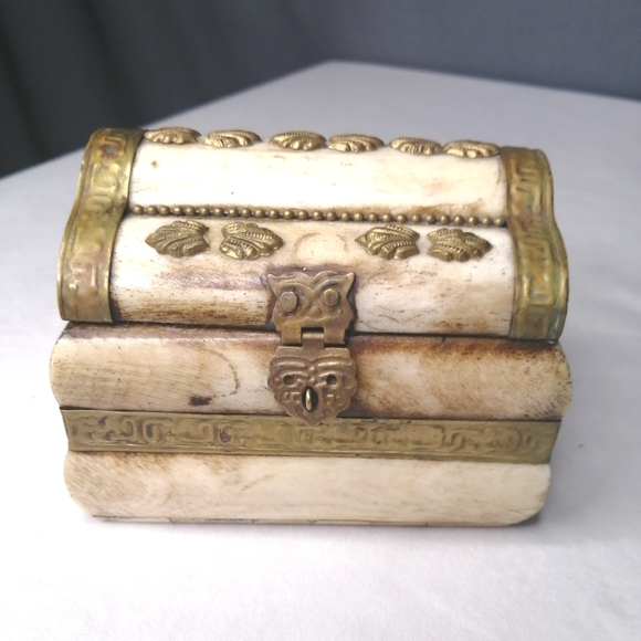 Antique Other - Antique ivory and brass chest with purple lining